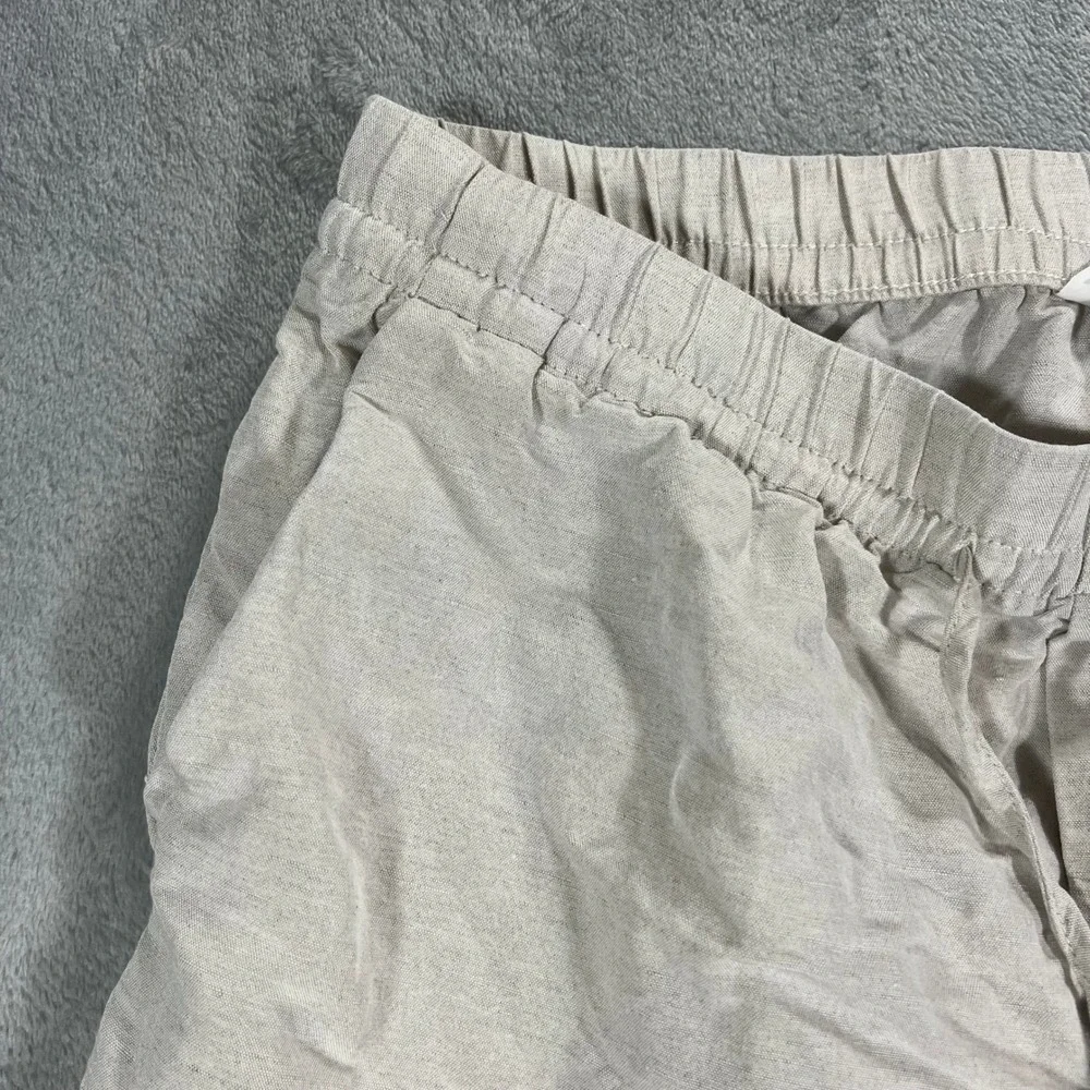 H&M Linen Blend Pants Womens Medium Beige Relaxed Drawstring Wide Leg